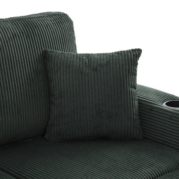 English Elm UNITED Corduroy L-Shaped Sectional Sofa with Storage Ottoman, USB Ports, Cup Holders & LED Lighting Emerald W1568P332404