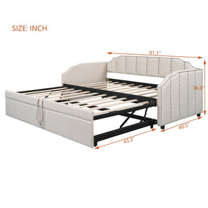 English Elm Twin Linen Upholstered Daybed with Pop up Trundle and Built in Usb Charging Beige SF000199AAA