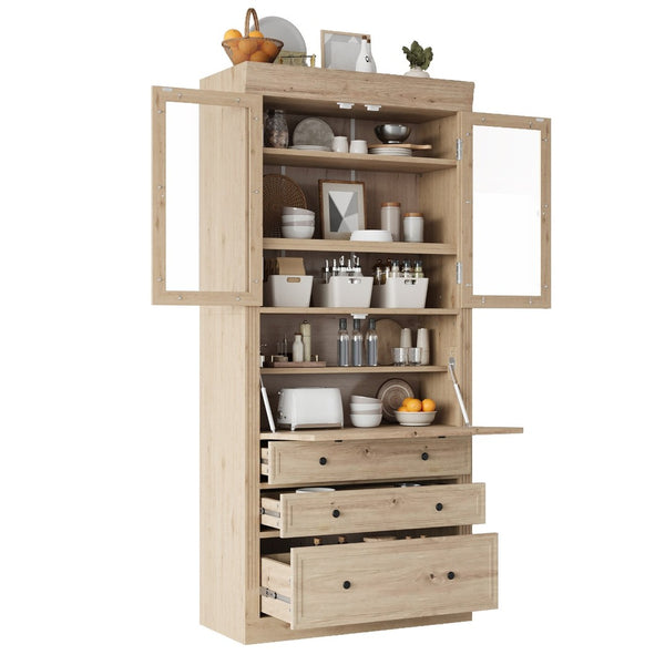 English Elm Topmax Shaker Pantry Cabinet with Drawers Power Outlet and Glass Doors SP000094AAA