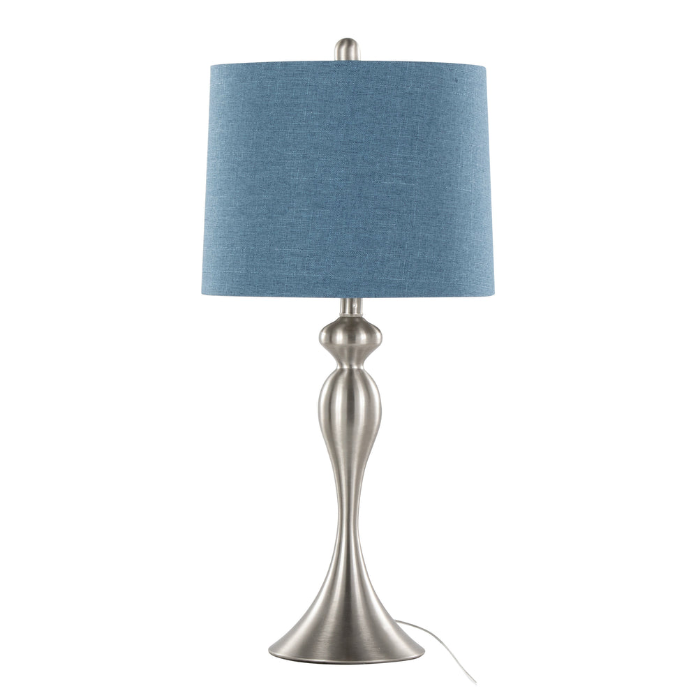 English Elm Ashland 27" Contemporary Table Lamp Set of 2 in Brushed Nickel with Moroccan Blue Linen Shade, Elegant B202P224083