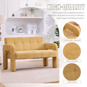English Elm Nordic Ergonomic Double Armchair Upholstered Chenille Sofa 2-Seater Compact Lounge Chair 550LB Capacity Yellow W395P380536