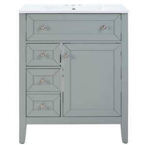 English Elm Solid Wood Bathroom Vanity Gray with Ceramic Undermount Sink, Triple Smart Storage, 70kg Load, Silent Slides W2896P318465
