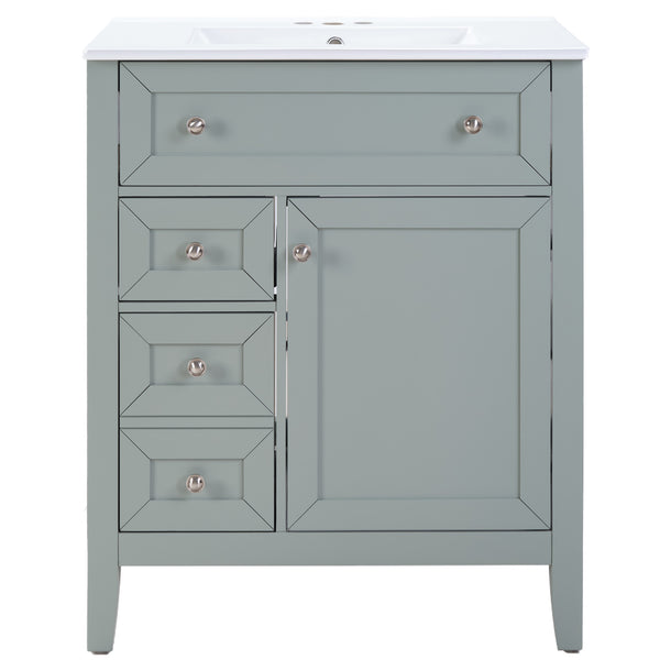 English Elm Solid Wood Bathroom Vanity Gray with Ceramic Undermount Sink, Triple Smart Storage, 70kg Load, Silent Slides W2896P318465