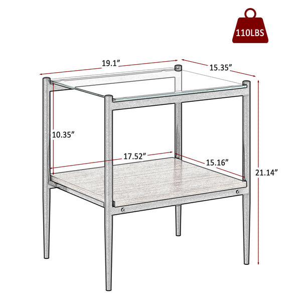 English Elm Coffee Table And End Tables Set Of 3 - Modern Tempered Glass With Mdf Shelf For Stylish Living Room W241S00053