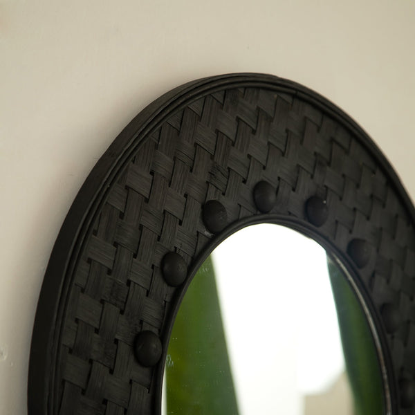 English Elm 24'' Solana Mirror - Handcrafted Bamboo & Hemp Wall Mirror with Radiant Sunburst Diamond Motif for Elegant Rooms Black,Silver W2615P346489