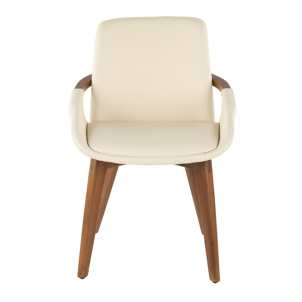 English Elm Cosmo Mid-Century Chair with Walnut Wood Arms & Faux Leather Upholstery — Stylish, Padded Comfort Cream B202P223882