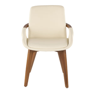 English Elm Cosmo Mid-Century Chair with Walnut Wood Arms & Faux Leather Upholstery — Stylish, Padded Comfort Cream B202P223882