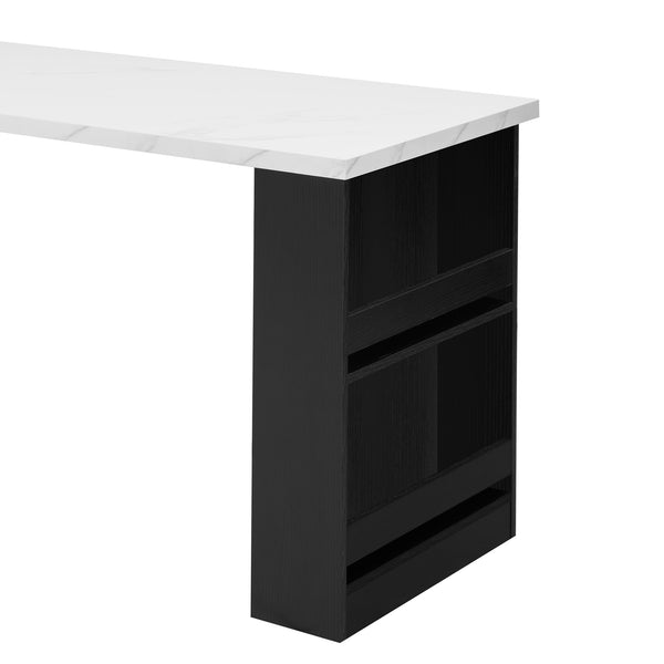 English Elm K&K Extendable Kitchen Island with Dining Table, 51.2" Seating for 2-6, Power Hub & Double Storage Black N707S000010B