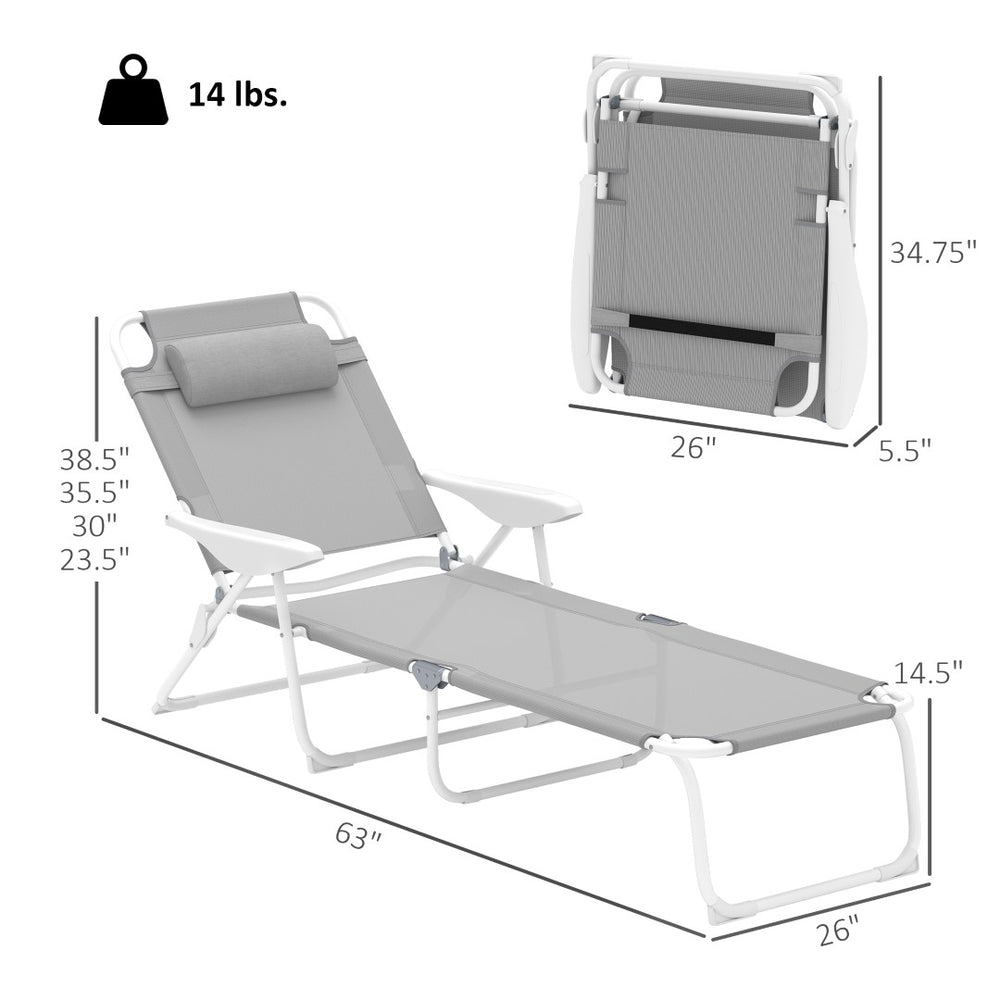 English Elm Outdoor Folding Chaise Lounge with Mesh Fabric Steel Frame and Adjustable Backrest T3971P445638