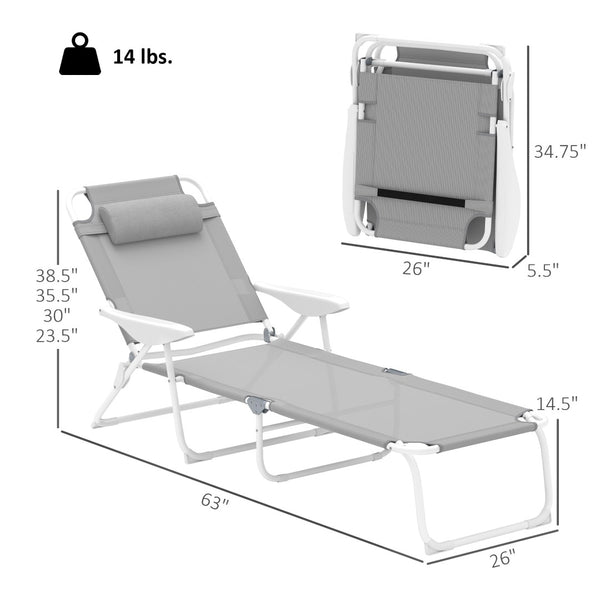 English Elm Outdoor Folding Chaise Lounge with Mesh Fabric Steel Frame and Adjustable Backrest T3971P445638