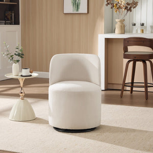 English Elm Set Swivel Barrel Accent Chair Armless Linen Upholstered Compact Seat for Dining Vanity Bedroom Beige W3244P454053