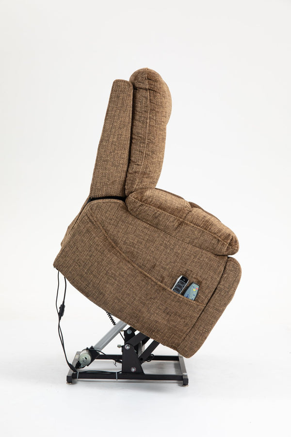 English Elm Power Lift Recliner modern velvet lift chair with remote, tufted wingback, ergonomic support, 350 lb capacity Brown W547S00066