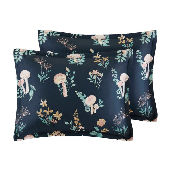 English Elm 4-piece Whimsical Mushroom Floral Microfiber Comforter Set with Shaped Accent Pillow Navy Multi B035P482879
