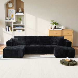 English Elm U-shaped Modular Corduroy Sectional Sofa Low Profile Design for Spacious Living Rooms Black W3653S00004