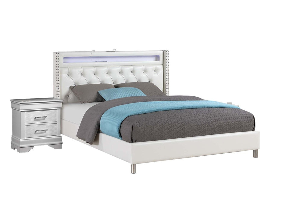 English Elm Modern Tufted Queen Platform Bed Faux Leather Led Headboard with Built-in Charging Port B011S02071