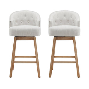 English Elm Christopher Knight Home® - 33.25" Swivel Counter Stools Set of 2 - 360° Upholstered Button-Tufted Back, Rubberwood Frame, Beige WF532109BGE