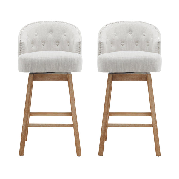 English Elm Christopher Knight Home® - 33.25" Swivel Counter Stools Set of 2 - 360° Upholstered Button-Tufted Back, Rubberwood Frame, Beige WF532109BGE