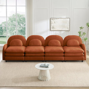 English Elm Teddy Fleece Modular Cloud Sofa Four Seat Curved Sculptural Design for Modern Living Rooms Orange W5656S00101