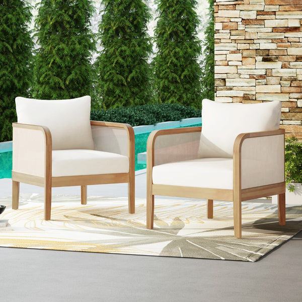 Christopher Knight Home® - Noble House - - (Set Of 2) Outdoor Acacia Wood Patio Club Chair, Textilene Patio Furniture,Waterproof Thick Cushion Deep Seating For Porch, Garden, Backyard, Balcony, Weight Capacity 400Lbs, Light Teak Finish, Beige