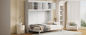 English Elm Queen Murphy Wall Bed with Storage Cabinets and Wine Rack for Small Space Living White LP000879AAK-1