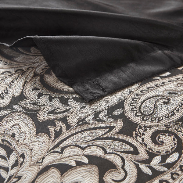JLA Home Madison Park - Jacquard textured paisley shower curtain with contrasting top stripe, durable polyester, machine washable Black MP70-845