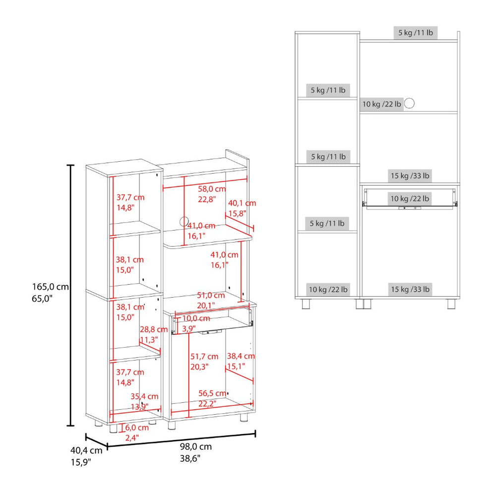 English Elm Lehr Tall White Pantry Cabinet with Six Doors One Drawer and Vertical Kitchen Storage B097S00252