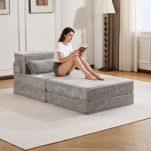 English Elm Compression Modular Floor Sofa Bed – Versatile Diy Seating, Plush Fleece, Pillow & Ottoman Included! W3723S00044