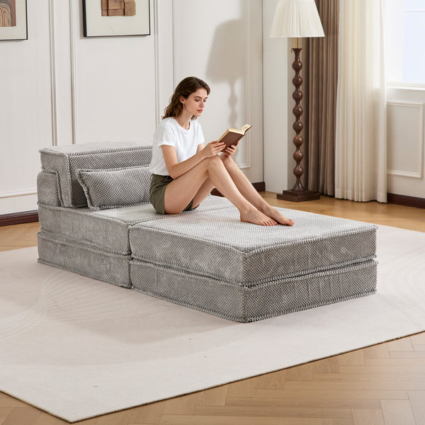 English Elm Compression Modular Floor Sofa Bed – Versatile Diy Seating, Plush Fleece, Pillow & Ottoman Included! W3723S00044