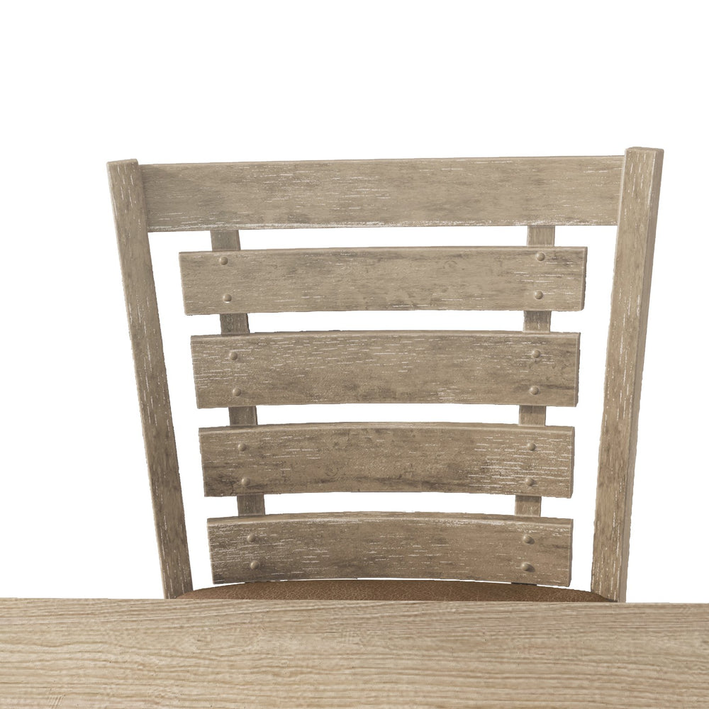 English Elm Set of 2 Rustic Solid Wood Counter Chairs with Upholstered Cushions Grayish Brown Modern Ladderback W2537P168503