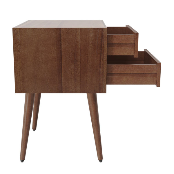 English Elm Christopher Knight Home® - Nightstand with 2 Drawers Mid-Century Acacia Wood, Splayed Legs, Brass Hardware, Easy-Glide Storage Brown 20.5 L x 17.5 W x 14.75 H N761P180219M