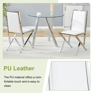English Elm Table and Chair Set 10 Seat Tempered Glass Dining with Silver Metal Frames White+Silver W1151S04766