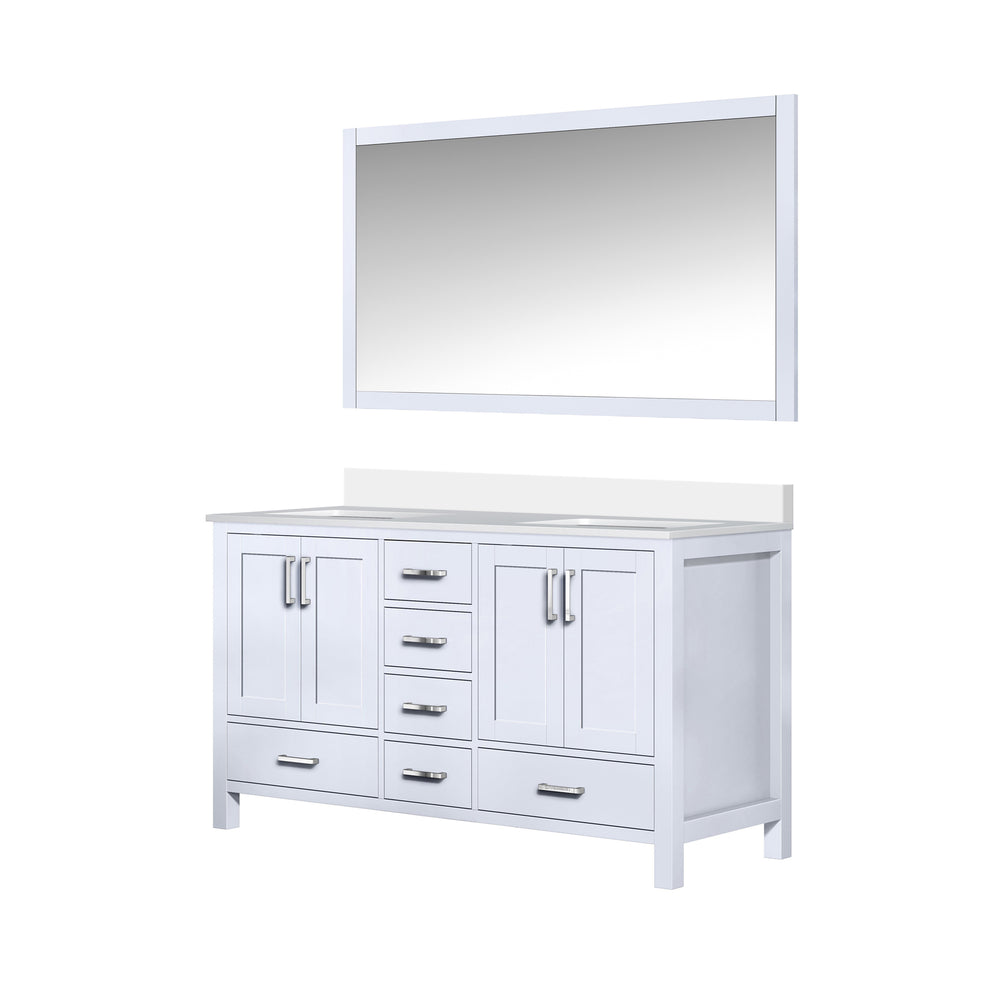 English Elm White Double Bath Vanity 60 in W x 22 in D with Cultured Marble Top, Soft-Close Drawers & 58" Mirror B2731S00788