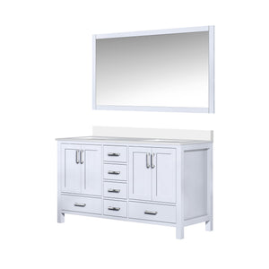 English Elm White Double Bath Vanity 60 in W x 22 in D with Cultured Marble Top, Soft-Close Drawers & 58" Mirror B2731S00788