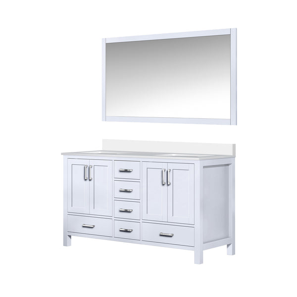 English Elm White Double Bath Vanity 60 in W x 22 in D with Cultured Marble Top, Soft-Close Drawers & 58" Mirror B2731S00788
