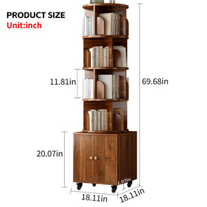 English Elm Rotating 360° Corner Bookshelf - 5-Tier Compact Storage Rack With Drawer For Small Spaces, Walnut W2641P329220-GIGA