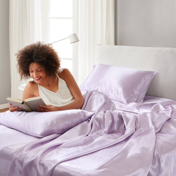 English Elm 6 Luxury Queen Sheet Set Satin 100% Polyester 90GSM Smooth Wrinkle-Resistant Deep Pocket Bedding Purple 11.81 L x 9.84 W x 3.94 H B035P319703