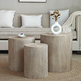 English Elm Set Of 3 Nautral Wood Coffee Table With Clear and Visible Tree Rings