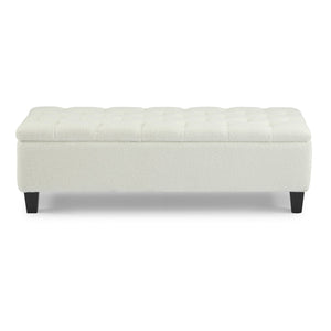 English Elm Christopher Knight Home® - Ottoman tufted storage bench with boucle cushion, diamond stitch elegance, soft-close lid, sturdy legs White N779P294331W