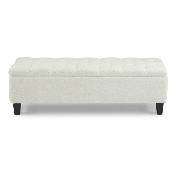 English Elm Christopher Knight Home® - Ottoman tufted storage bench with boucle cushion, diamond stitch elegance, soft-close lid, sturdy legs White N779P294331W