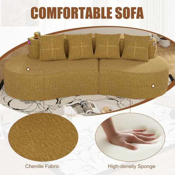 English Elm Modern Half Moon Chenille Sectional Three Seat Curved Sofa for Living Room or Apartment Mustard Yellow W395P435344