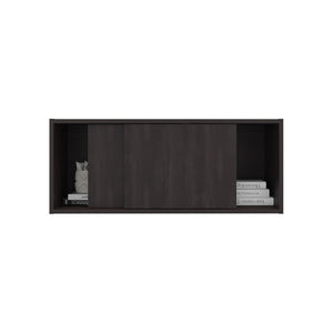 English Elm Note Floating Wall Cabinet Sliding Doors Slim Enclosed Storage for Office or Bedroom Dark Walnut B200P462886