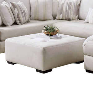English Elm Transitional Ottoman With Biscuit-Tufting, Ivory Leatherette, And Sturdy Wooden Legs For Versatile Use B2741P355172-GIGA