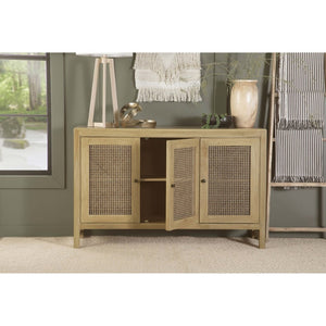 English Elm Ashton Solid Mango Wood Accent Cabinet with Woven Cane Doors and Brass Hardware B062P451992