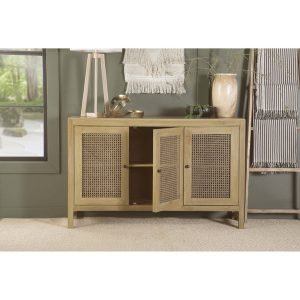 English Elm Ashton Solid Mango Wood Accent Cabinet with Woven Cane Doors and Brass Hardware B062P451992