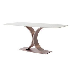 English Elm Carbon Steel Dining Table with Stone Top and Matte Black Frame for Modern Rooms W1002S00004