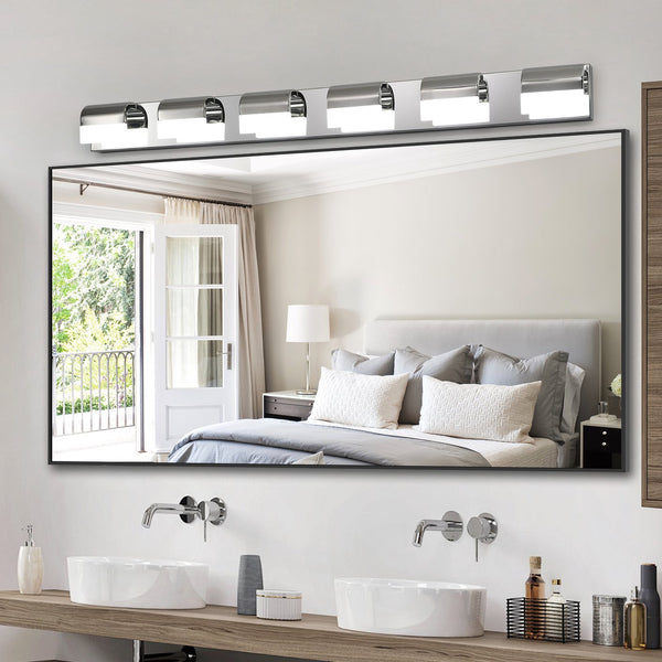 English Elm Modern 6-Light LED Bathroom Vanity Light Chrome Stainless Steel Acrylic 48" Dimmable 6000K Brightness W1340P206824