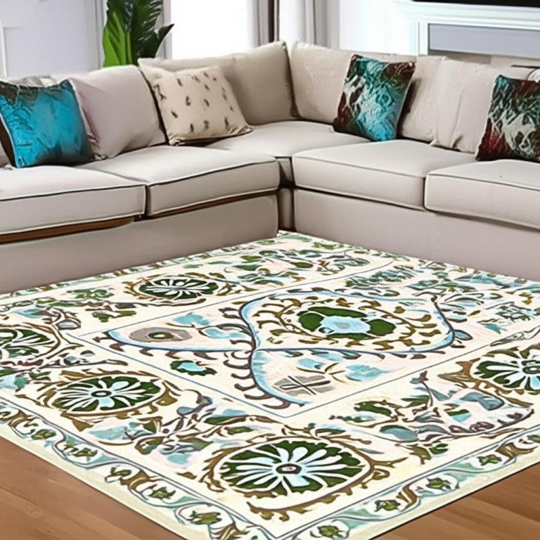 8 Ft X 11 Ft Tribal Area Rug Washable Uv Protected Eco Pet Fibers Low Pile
