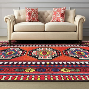 Tribal Washable Area Rug Uv Protected Recycled Pet Low Pile Bold Indoor Outdoor Design