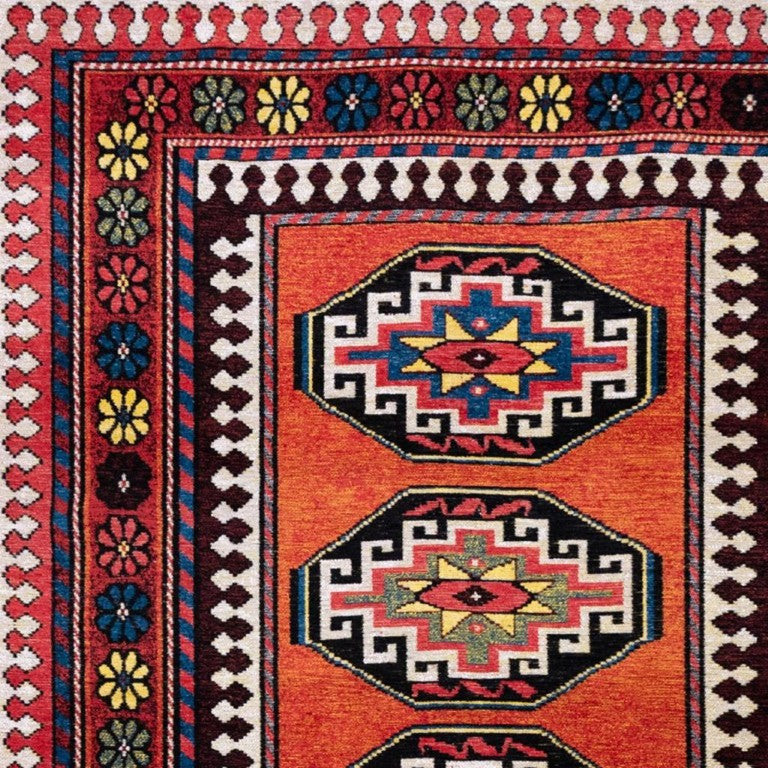 HomeRoots Tribal Washable Area Rug Uv Protected Recycled Pet Low Pile Bold Indoor Outdoor Design 5' X 7' 610086