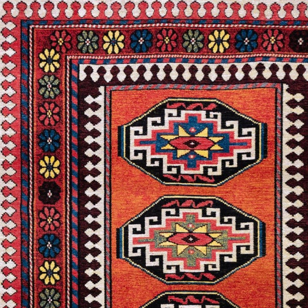 Tribal Washable Area Rug Uv Protected Recycled Pet Low Pile Bold Indoor Outdoor Design